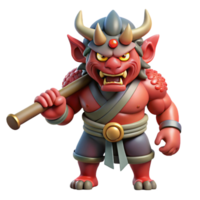 impressive vintage A oni wielding a kanabo club, fierce and intimidating, Japanese woodblock print style 4K png