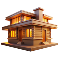 elegant artistic A Frank Lloyd Wright-style prairie house, horizontal lines, warm wood tones, golden hour light authentic png
