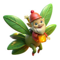 elegant contemporary A whimsical gnome riding a giant firefly through a luminescent forest, dappled sunlight filtering through the leaves, vibrant and painterly style genuine png