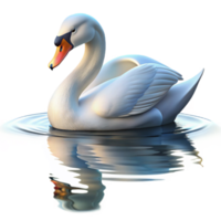 serene contemporary A graceful swan gliding across a still lake, serene setting, soft lighting, elegant reflection detailed png