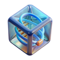 elegant contemporary A levitating transparent cube displaying a rotating DNA helix, futuristic style, soft lighting high resolution png