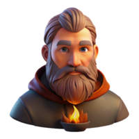 serene minimalist A portrait of a man with a long, flowing beard, illuminated by the warm glow of a campfire, realistic painting style genuine png