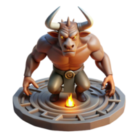 serene artistic A powerful Minotaur with the body of a man and the head of a bull, trapped in a labyrinth bathed in dim torchlight, graphic novel style detailed png