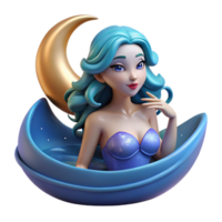 serene traditional A beautiful siren luring sailors with her enchanting song, moonlight shimmering on the water, depicted in a surrealist style high resolution png