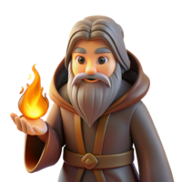 elegant minimalist A man with a long beard and a wise expression, wearing a robe, lit by a warm fire, fantasy art style original png