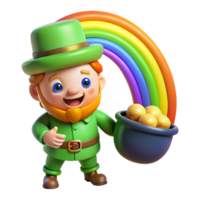 extraordinary rustic A mischievous leprechaun hiding a pot of gold at the end of a rainbow, whimsical illustration style, bright rainbow lighting detailed png