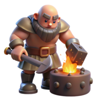 elegant traditional A cyclops forging a weapon in his cave, firelight illuminating his face, dramatic and powerful style original png