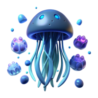 impressive minimalist A single, glowing jellyfish floating in the deep ocean, surrounded by bioluminescent creatures, in a dark, mysterious style high quality png