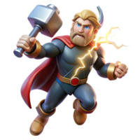 magnificent abstract Thor, wielding Mjolnir, summoning a lightning storm, dynamic composition, comic book style exclusive png