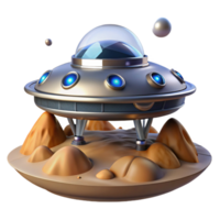 magnificent minimalist A futuristic spaceship landing on a desolate alien planet, sleek and metallic design, illuminated by the ship's engines and the alien landscape genuine png