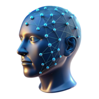 stunning minimalist A transparent human head with binary code flowing through it, illuminated by a network of glowing lines, digital art style exclusive png