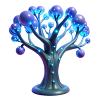 beautiful artistic A bioluminescent tree with glowing circuitry embedded in its branches, fantasy style, ethereal lighting high resolution png