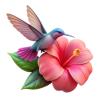 stunning abstract A tiny hummingbird hovering over a neon pink hibiscus flower, bokeh effect, macro photography, 4K png