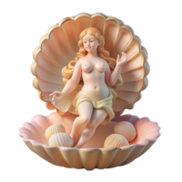 wonderful contemporary Aphrodite emerging from a giant scallop shell, surrounded by cherubs, soft and ethereal lighting, Renaissance style professional png