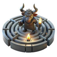 magnificent abstract The Minotaur, trapped in the labyrinth, lit by a single torch, dark and ominous, Gustave Dore style exclusive png