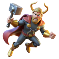 magnificent creative Thor battling the Midgard Serpent in a raging thunderstorm, lightning illuminating Mjolnir, dynamic and action-packed, comic book style 4K png