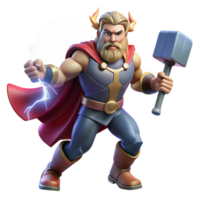 magnificent artistic Thor, Norse god of thunder, wielding Mjolnir and summoning a lightning storm, dramatic lighting, comic book style genuine png