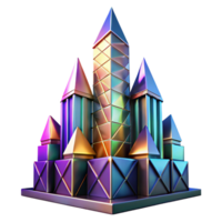 vibrant classic A postmodern skyscraper with fragmented geometry and vibrant colours, dramatic lighting, abstract style authentic png