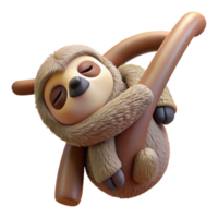 impressive vintage A sleepy sloth hanging upside down from a tree branch, relaxed pose and furry coat, cute and whimsical style genuine png
