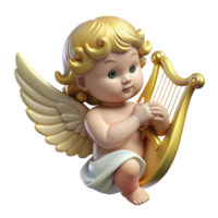 elegant contemporary A winged cherub playing a harp, soft golden light, Renaissance style professional png