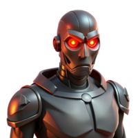 wonderful classic A cyborg with glowing red eyes, menacing and powerful, dark and gritty 4K png