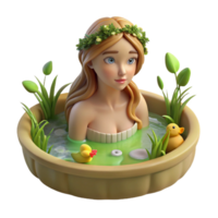 vibrant modern A beautiful Naiad bathing in a spring, idyllic pastoral setting, soft golden light, Pre-Raphaelite style genuine png