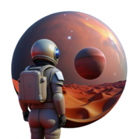 serene rustic A lone astronaut, stranded on a desolate, red planet, gazing at a colossal, ringed planet in the twilight sky, cinematic lighting, hyperrealistic style professional png