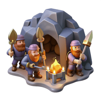 vibrant abstract A group of dwarves mining for gems in a dimly lit cavern, flickering torchlight, realistic style authentic png