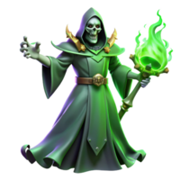 serene rustic A powerful lich casting a spell of necromancy, eerie green lighting, dark fantasy style 4K png