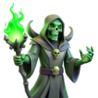 vibrant artistic A powerful lich casting a spell of necromancy, eerie green lighting, dark fantasy style genuine png