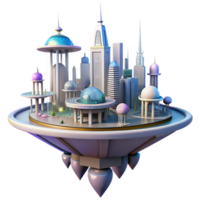 vibrant vintage A floating city with interconnected platforms, futuristic architecture, bright sunlight, utopian setting professional png