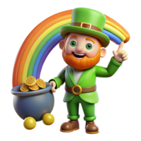 impressive classic A leprechaun guarding a pot of gold at the end of a rainbow, whimsical and vibrant style high resolution png