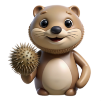 dramatic abstract A playful sea otter holding a sea urchin, curious expression and wet fur, realistic style authentic png