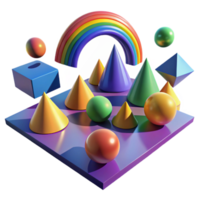 magnificent traditional A field of floating, geometric shapes, casting long, colorful shadows, lit by a rainbow of light, surrealist style exclusive png