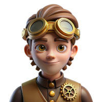 vibrant classic Portrait of a steampunk inventor with goggles and intricate clockwork gears on their face, warm, sepia-toned lighting, steampunk style high resolution png