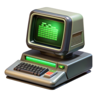 beautiful abstract A vintage computer terminal displaying complex code, green text on a black screen, dimly lit, retrofuturism style premium png