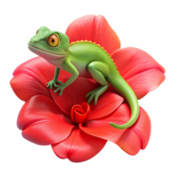extraordinary creative A chameleon perched on a bright red hibiscus, vibrant colours, macro photography, shallow depth of field original png