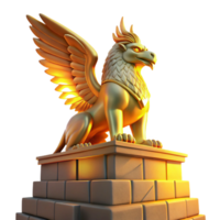 serene rustic A majestic griffin perched atop a crumbling ziggurat bathed in golden sunset light, Art Deco style professional png