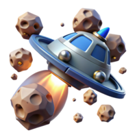 dramatic contemporary A spaceship flying through an asteroid field, dangerous and exciting, dynamic lighting authentic png