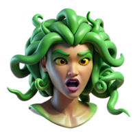 magnificent abstract A fierce Medusa with snakes for hair, intense green lighting, Surrealist style authentic png