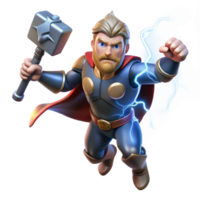 dramatic rustic Thor, wielding Mjolnir, summoning a lightning storm, dynamic composition, comic book style 4K png