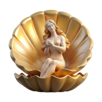 magnificent artistic A serene Aphrodite emerging from a giant scallop shell, soft golden light, Pre-Raphaelite style professional png