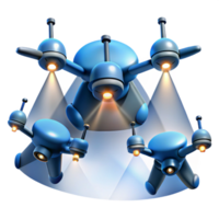 stunning classic A group of drones flying in formation, creating patterns in the sky, illuminated by spotlights from below premium png