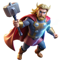 elegant classic Thor, Norse god of thunder, wielding Mjolnir and summoning a lightning storm, dramatic lighting, comic book style premium png