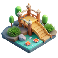 vibrant contemporary A traditional Japanese garden with a stone bridge and a koi pond, serene and tranquil atmosphere, soft light high resolution png