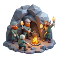 impressive rustic A group of dwarves mining for gems in a dimly lit cavern, flickering torchlight, realistic style exclusive png