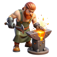 wonderful minimalist A cyclops forging a weapon in his fiery forge, sparks flying, intense heat visible, realistic style original png