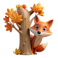stunning modern A curious fox peering out from behind a tree, autumnal colors, vintage style, high quality png