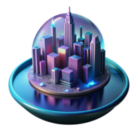 vibrant artistic A futuristic city skyline reflected in a rain puddle, cyberpunk aesthetic, neon lights and reflections premium png