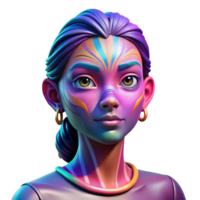 elegant rustic A portrait of a woman with colorful, abstract face paint, UV lighting, psychedelic art style high resolution png